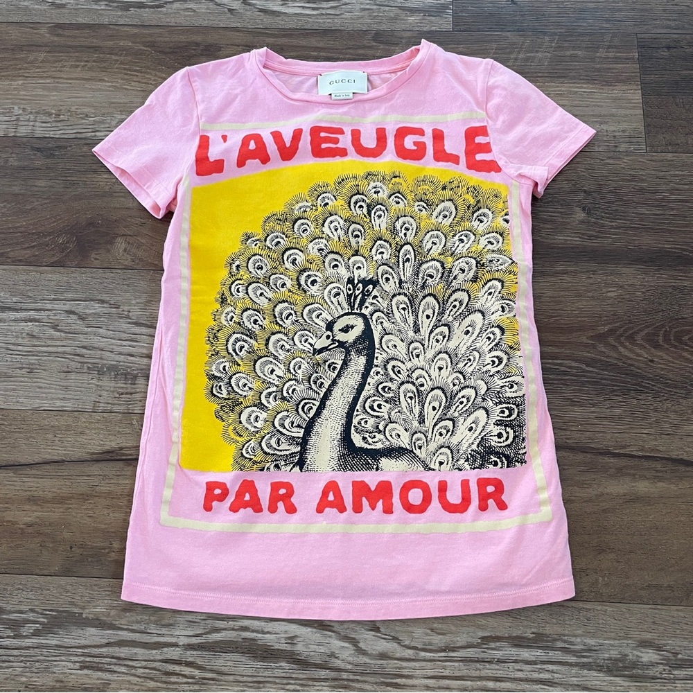 GUCCI girls pink peacock tshirt 12